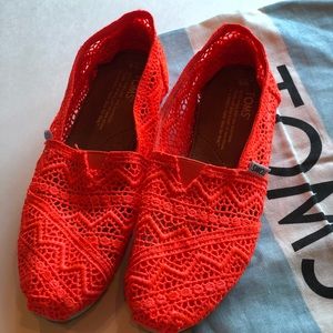 Toms Bright Orange Crochet Flats